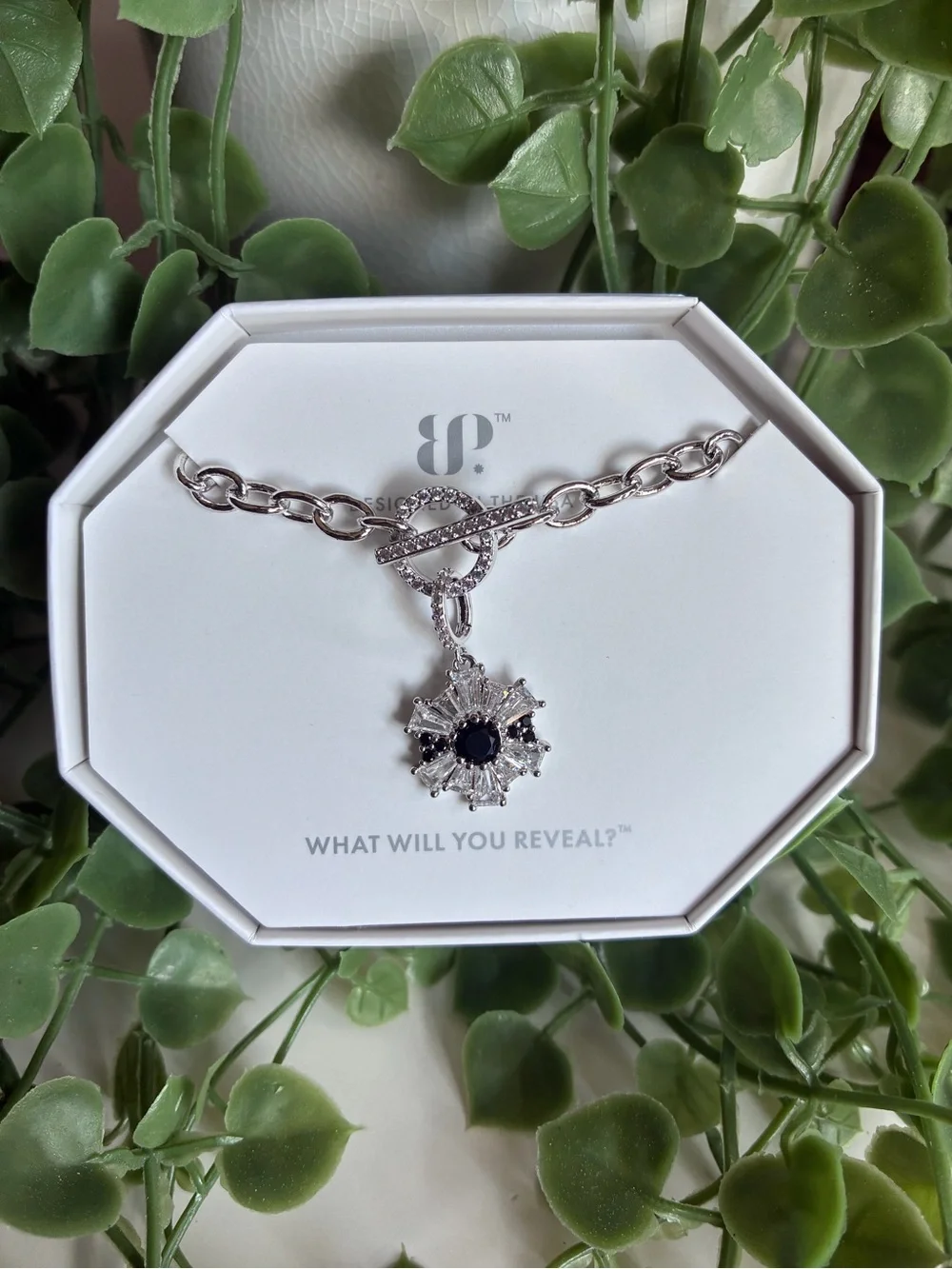 NWT Bomb Party The Avery Black Onyx & CZ Rhodium Toggle Chunky Chain Necklace